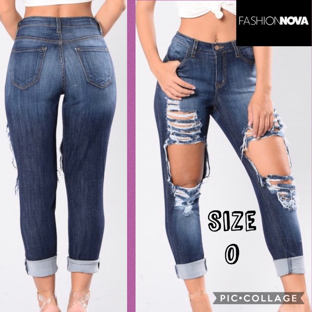 Fashion Nova Womens Jeans No Scrub High Waist Destroyed Boyfriend Denim 0/23